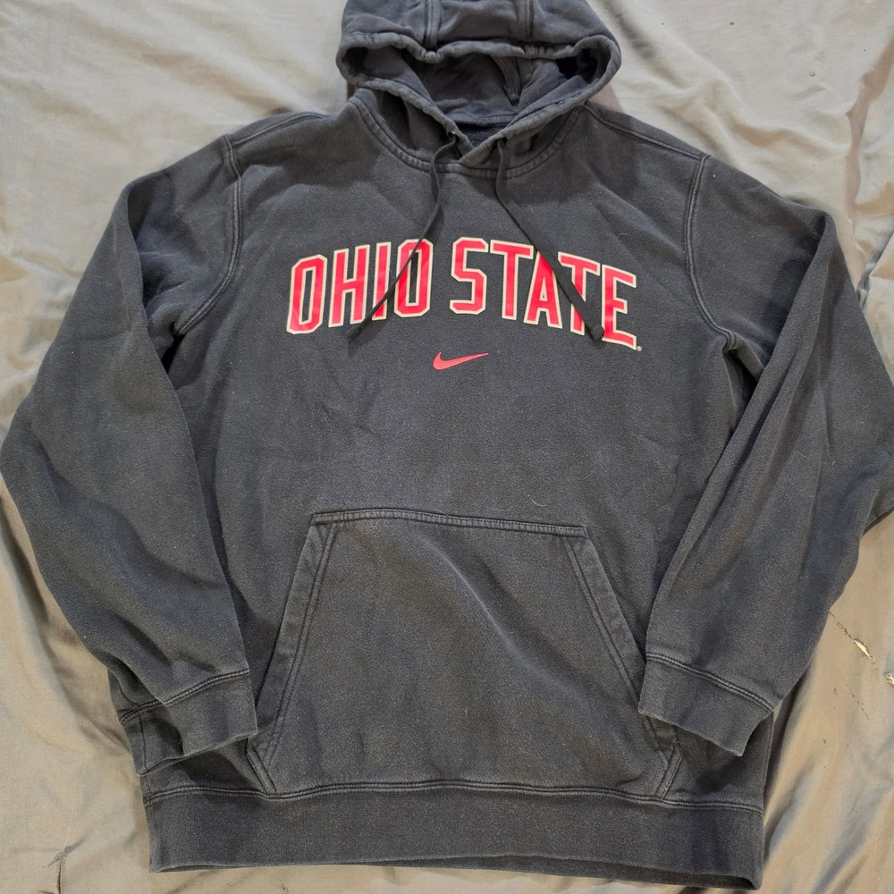 Nike Ohio State Buckeyes Hoodie Sweatshirt Black Red Swoosh BV6296-010 Mens Med